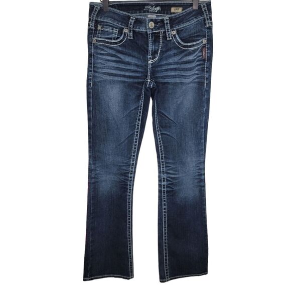 Silver Aiko bootcut thick stitch dark wash denim jeans 27 - Picture 1 of 11